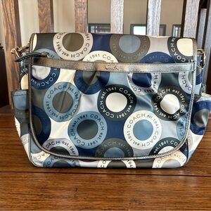 Coach Blue and Gray Patterned Diaper Bag